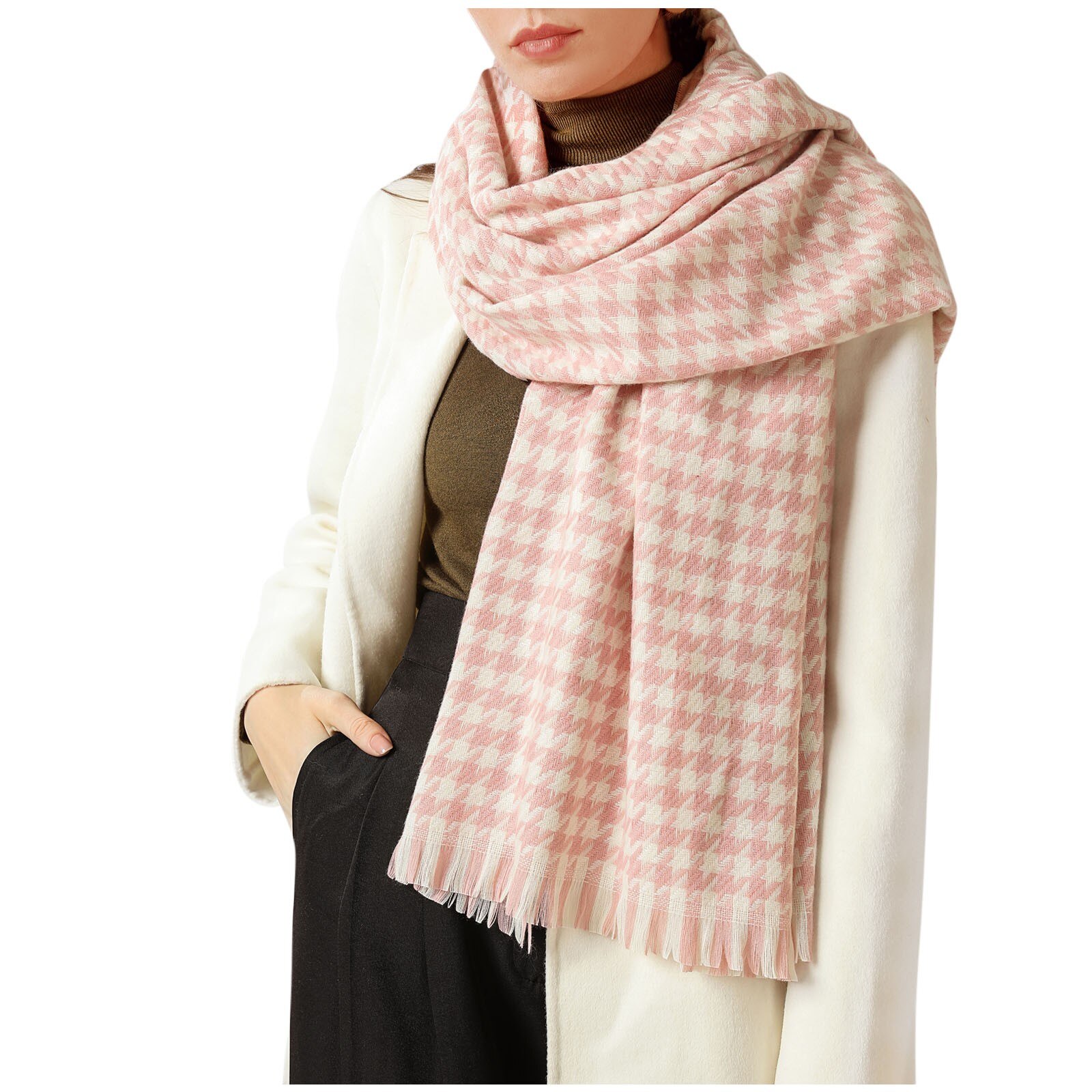 Femmes couverture écharpe Plaid noir blanc pied de poule impression silencieux hiver doux foulards épais longs Pashmina châles D17: F