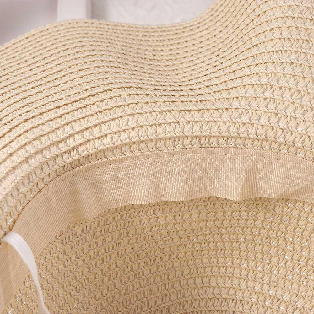 Trendy French Style Pearls Strap Straw Hat Wide Brim Beach Folding Straw Hats Spring Summer Travel Women's Sun Hat Girls