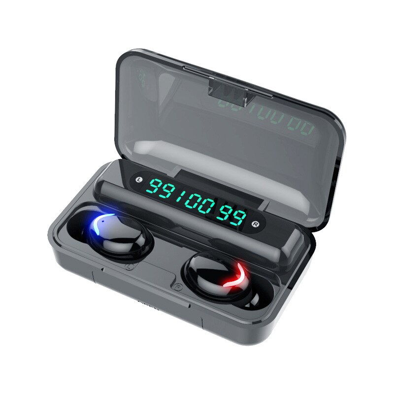 Wireless Earphones F9-5C TWS Digital Bluetooth 5.0 Earbuds Wireless 9D Stereo Sound Earphones for Phones Large Battery Capacity: 3 Display Black