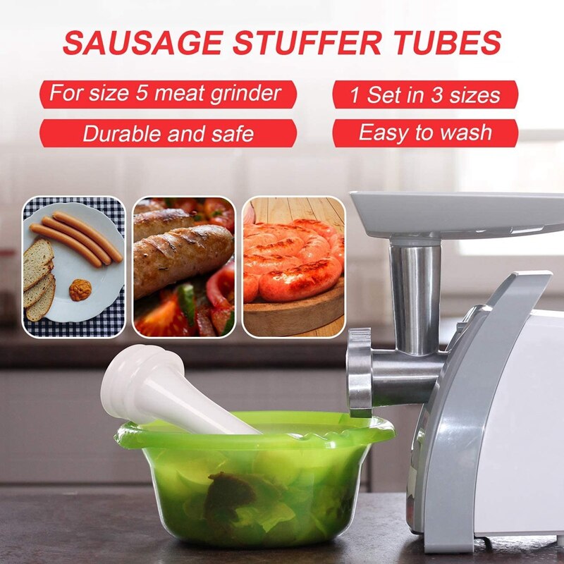 9Pcs Plastic Sausage Stuffer Tubes Funnels Sausage Filling Tool for Size 5 Meat Grinder Food Grinder 1.5cm,1.9cm,2.3cm