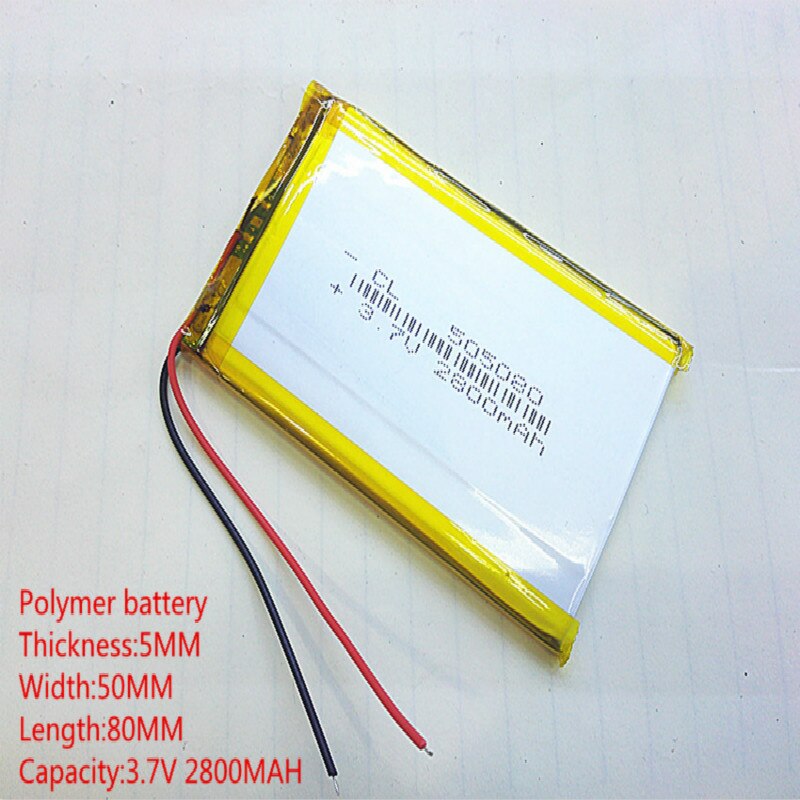 5pcs Polymer batterij 2800 mah 3.7 V 505080 smart home MP3 luidsprekers Li-Ion batterij voor dvr, GPS, mp3, mp4, mobiele telefoon, luidspreker