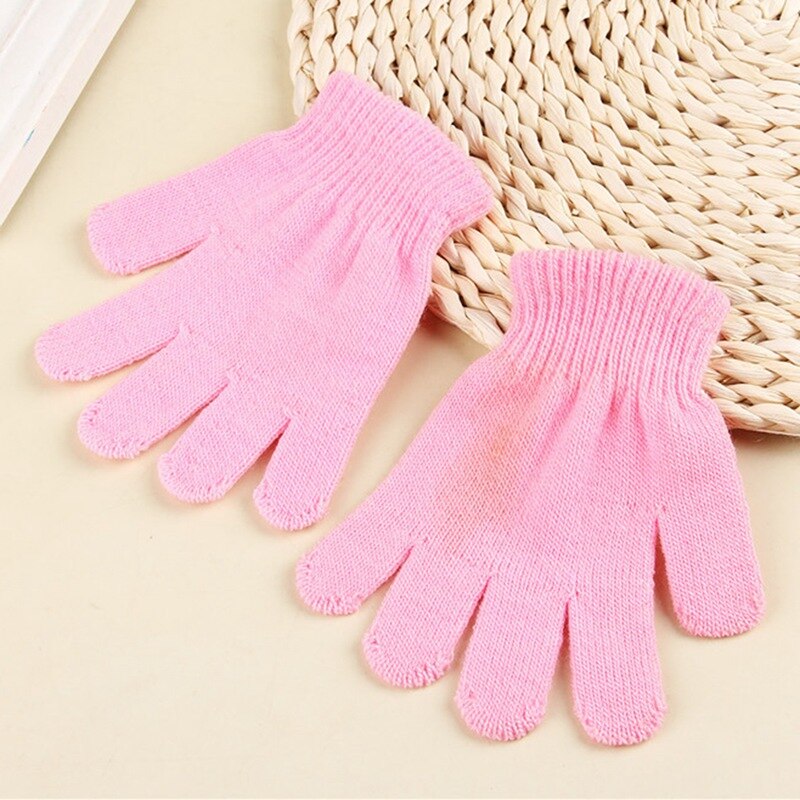 Kid Mittens Children Winter Knitted Gloves For Boys Solid Pattern Fingerling Soft Warm Mitten Gloves: PK