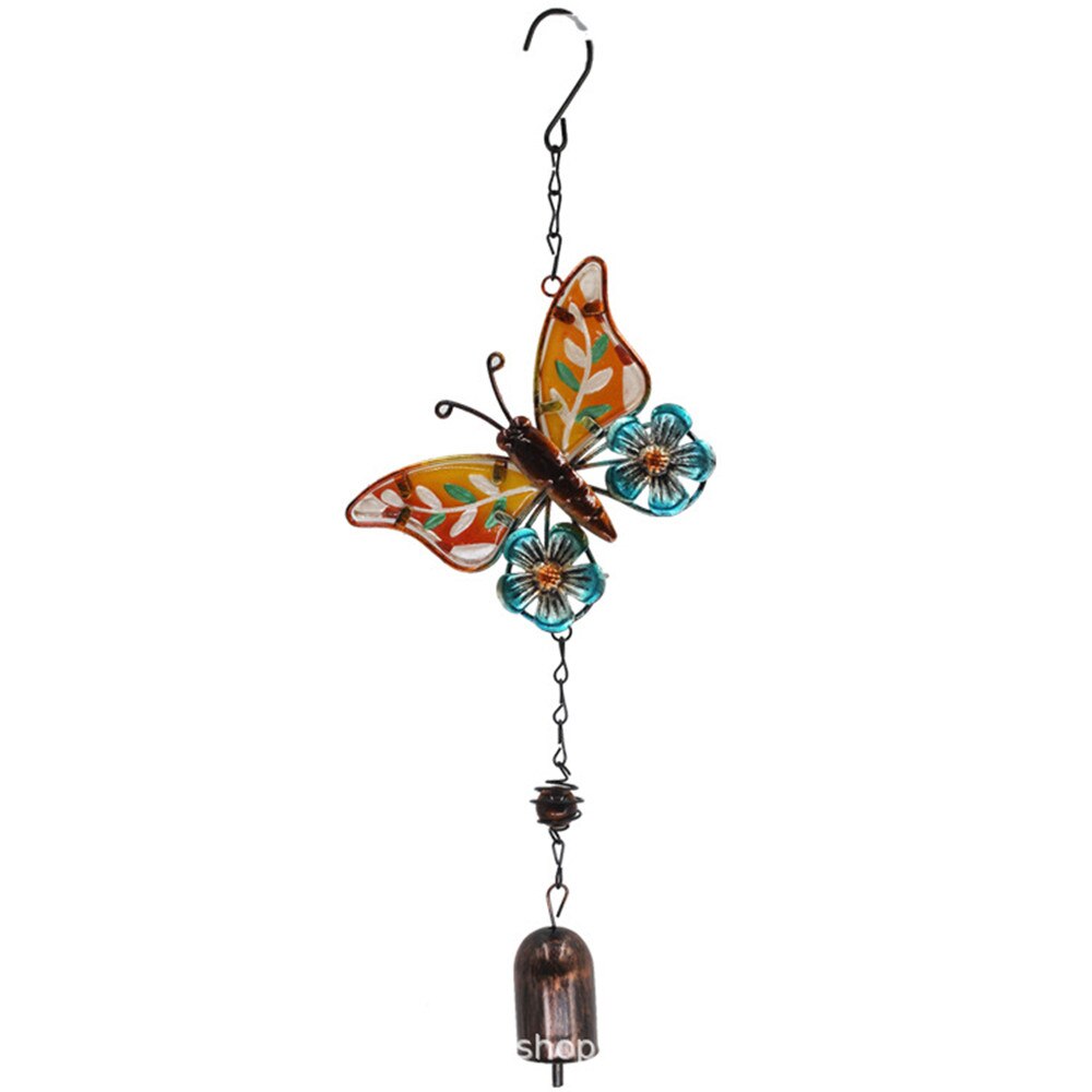 1Pc Smeedijzeren Hummingbird Vlinder Windgong Dragonfly Beetle Hanger 4 Stijlen Glas Geschilderd Ambachten Hangers