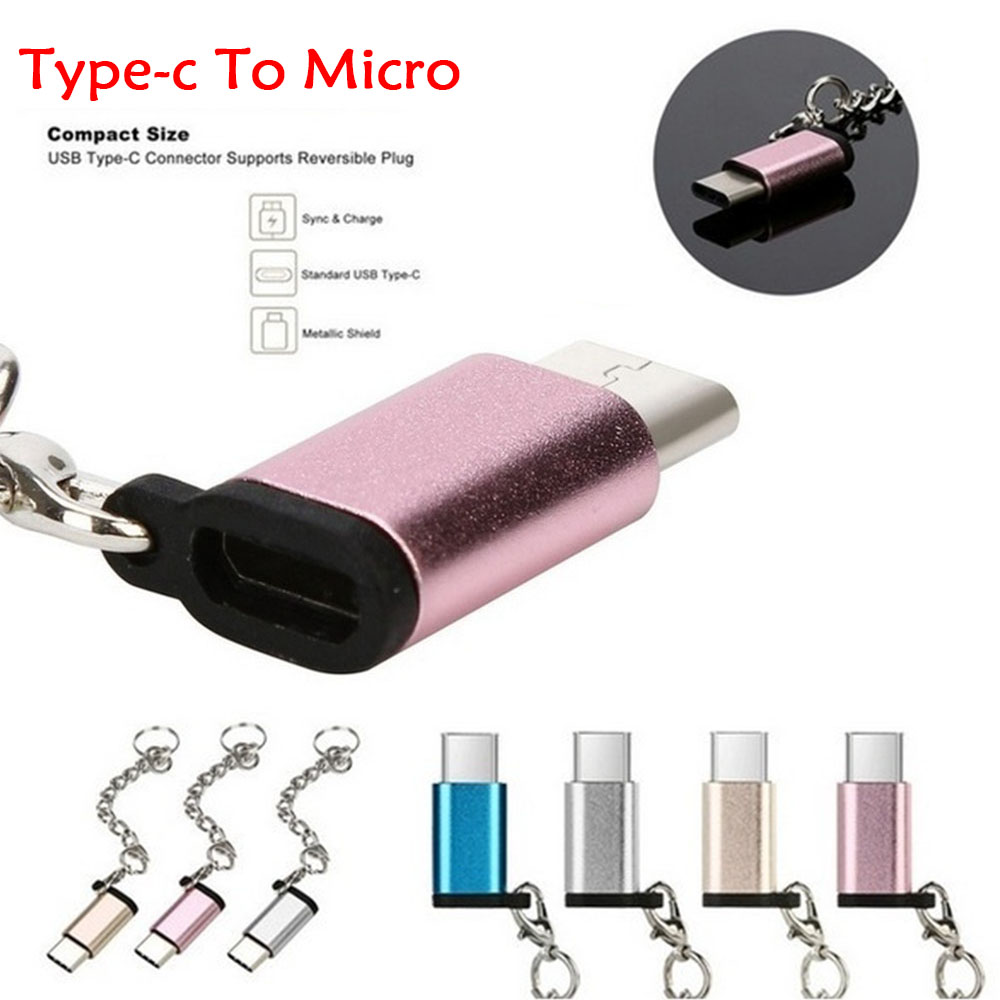 6 kleuren USB Type C naar Micro USB Converter met Sleutelhanger Metalen Lading Data Converter voor Samsung Huawei Type- C USB Adapter