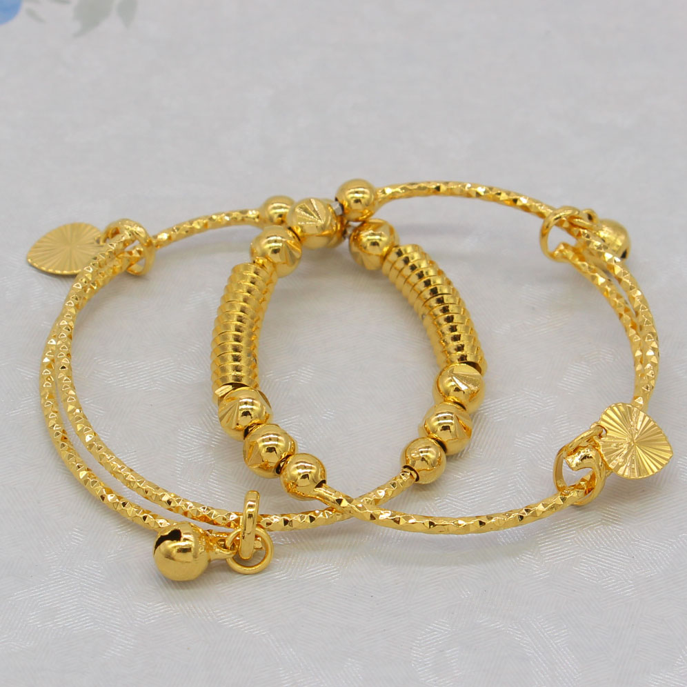 TWEE STUKKEN Baby Armbanden Gouden Kleur Ethiopische Kids Prachtige Armband/Bangle Trendy Afrikaanse Arabische Sieraden