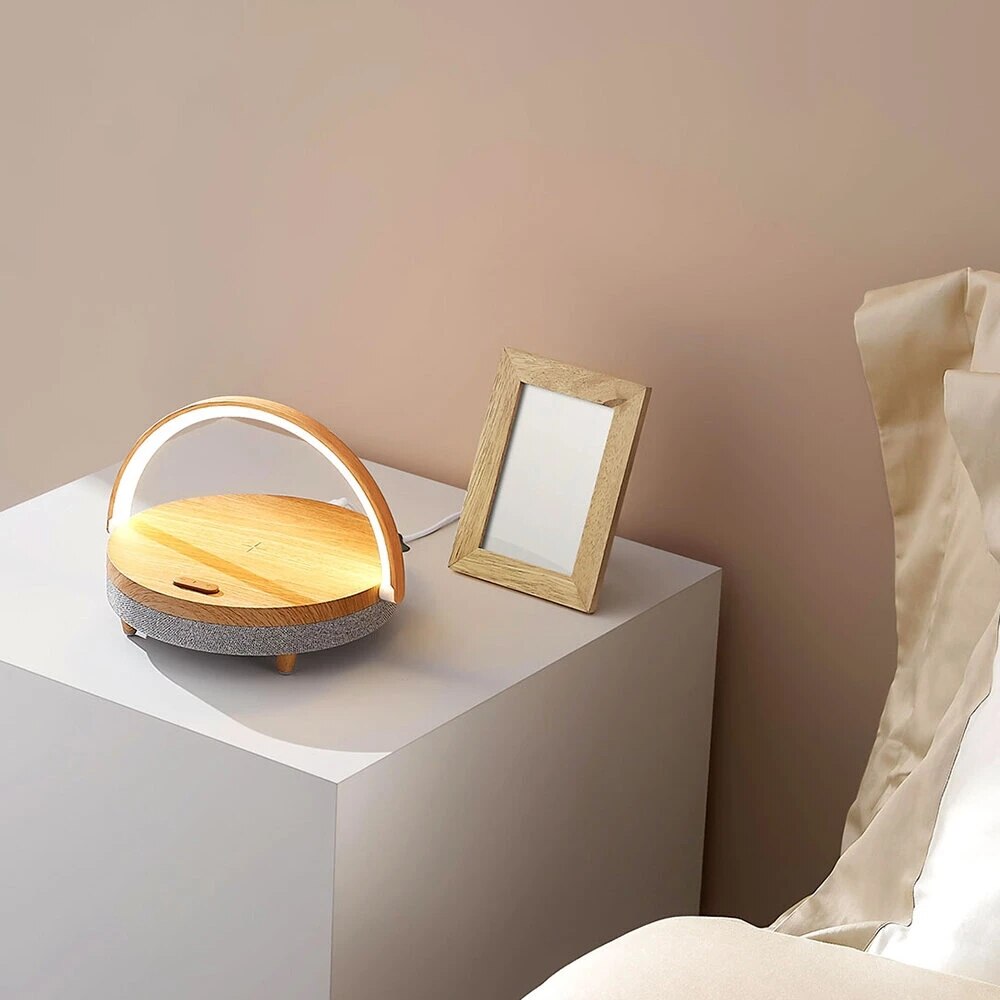 EZVALO-Lámpara de escritorio de música de carga inalámbrica, atenuación de tres velocidades, Altavoz bluetooth, soporte de teléfono de carga tipo c, mármol