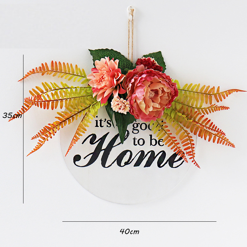 Ins Wind Simulatie Bloem Groene Plant Krans Muur Opknoping Ronde Houten Huis Brief Deur Opknoping Venster Winkel Guirlande Decoratie