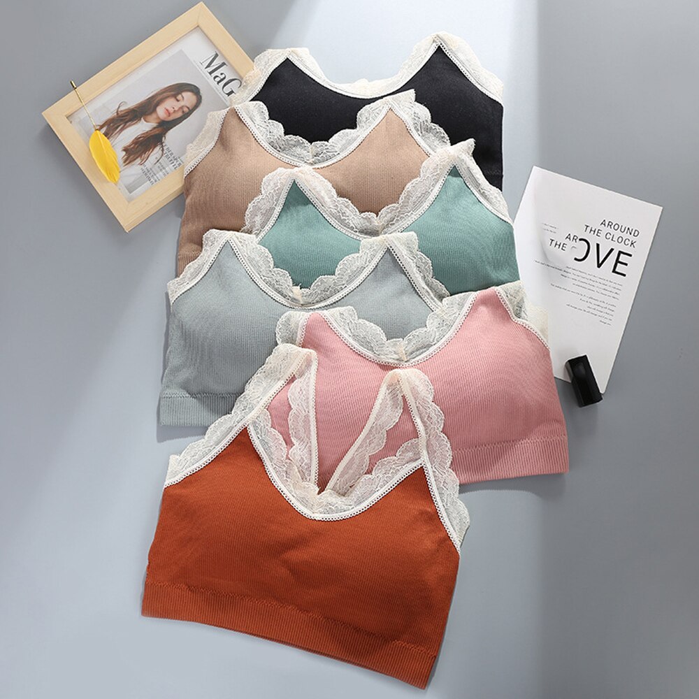 Tops Women 2022 Sexy Crop Top Feamle Push Up Bra Seamless Sports Lingeire Lace Bras Solid Wireless Bralette Tube Camis Top Tank