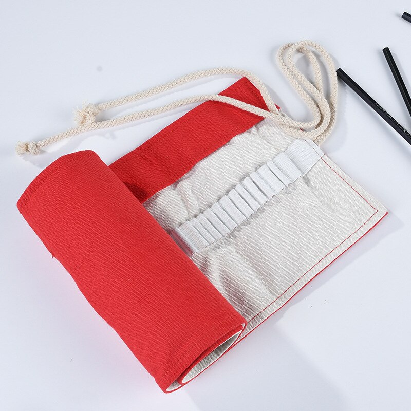 36/48 hål diy soild pennväska canvas pennfodral målning ritning stationär rulle påse smink pensel pennhållare förvaring etui