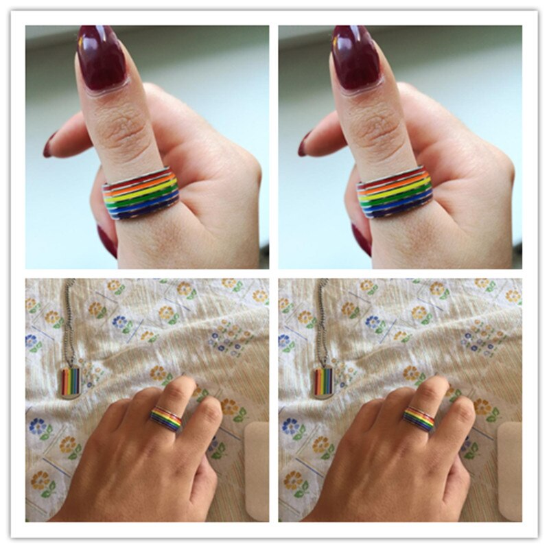 Klassieke heren dames regenboogkleurige ring titanium stalen trouwring ringbreedte 10mm maat 6-12 sieraden