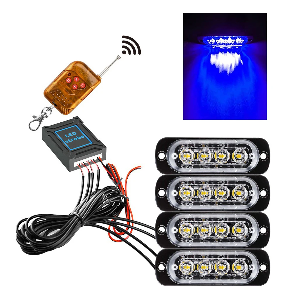 16 LED Wireless Car Emergency Lights Auto Police Strobe Light Blue Red Amber Warning Flashing Lamp 12/24V for Trailer Truck: Yellow