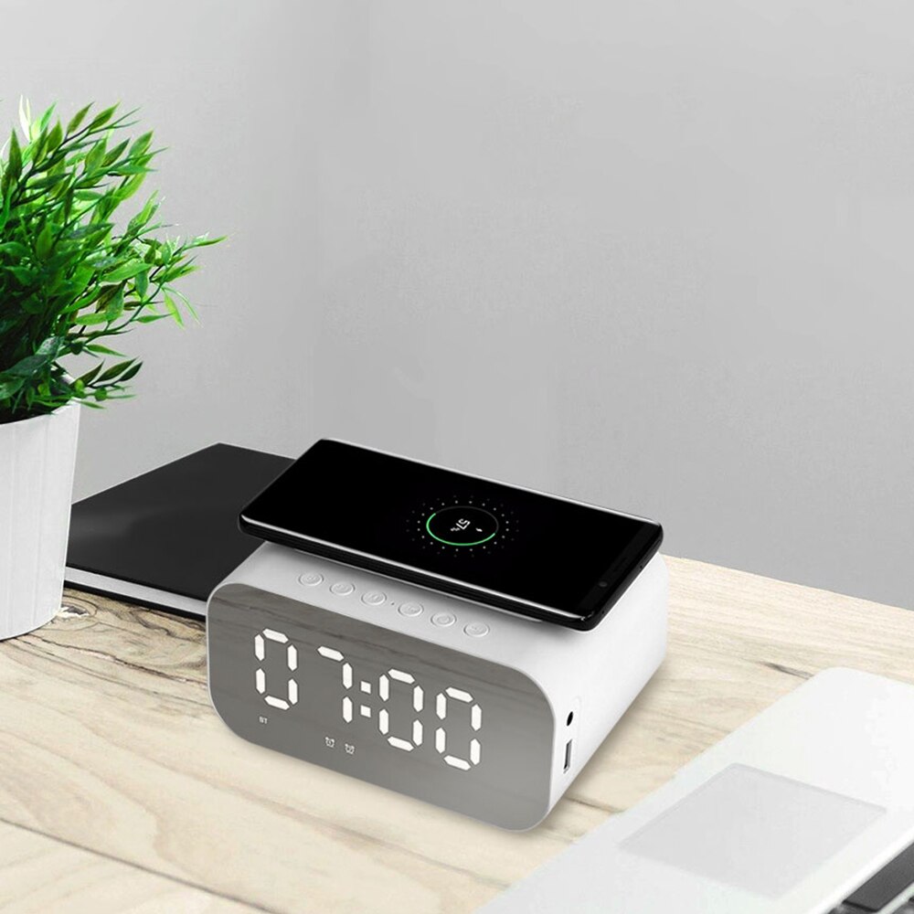 KKmoon BT Speaker LED Digital Clock Multifunctional Sound Box Desk Clock Radio Wireless Charging Device Alarm Clock Home Office