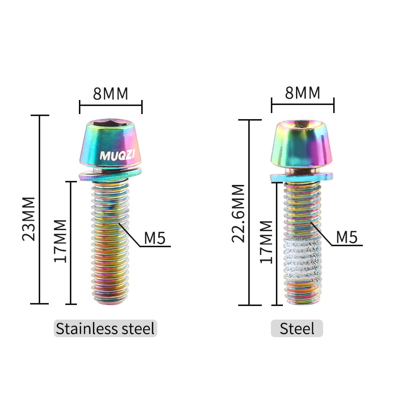 MUQZI 6 uds pernos de vástago M5x17mm tornillo de vástago de manillar de bicicleta con arandela MTB tornillo elevador de vástago de bicicleta de carretera