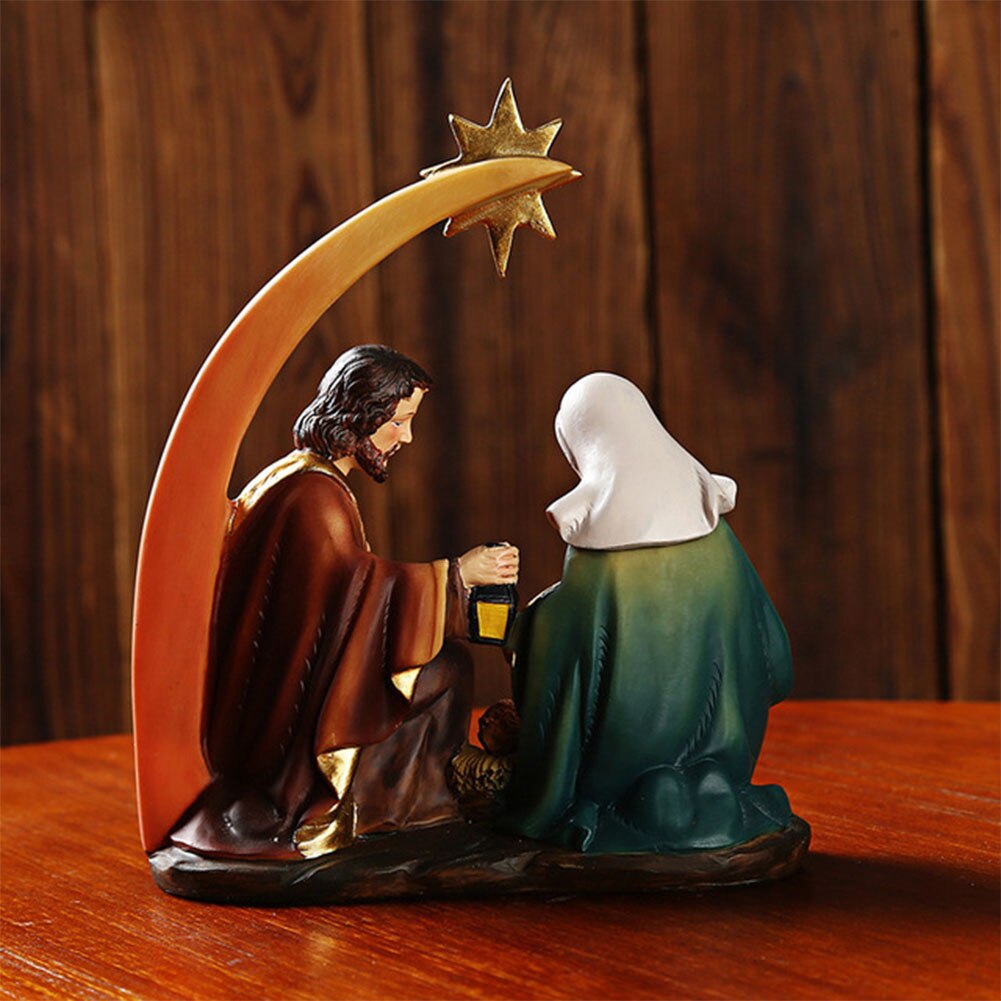 Handgeschilderde Verzamelaars Pasen Desktop Hars Ornamenten Home Decor Kerststal Familie Heilige Standbeelden Europese Stijl Mini Beeldje