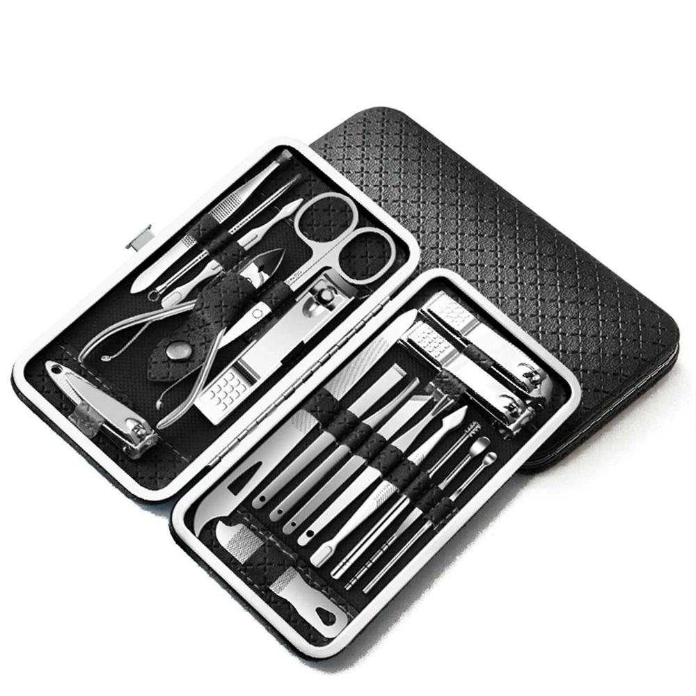 19Pcs/set Nail Clipper Trimmer Scissors Toe Nail File Tweezers Pedicure Manicure Tool Set with Mini PVC Case: Default Title