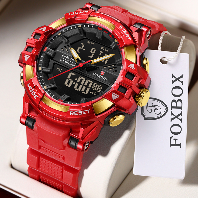 Foxbox Digitaal Herenhorloge Waterdicht Horloge Led Quartz Dual Display Horloge Sport Heren Eenvoudige Mode Daily Wear Reloj Hombre