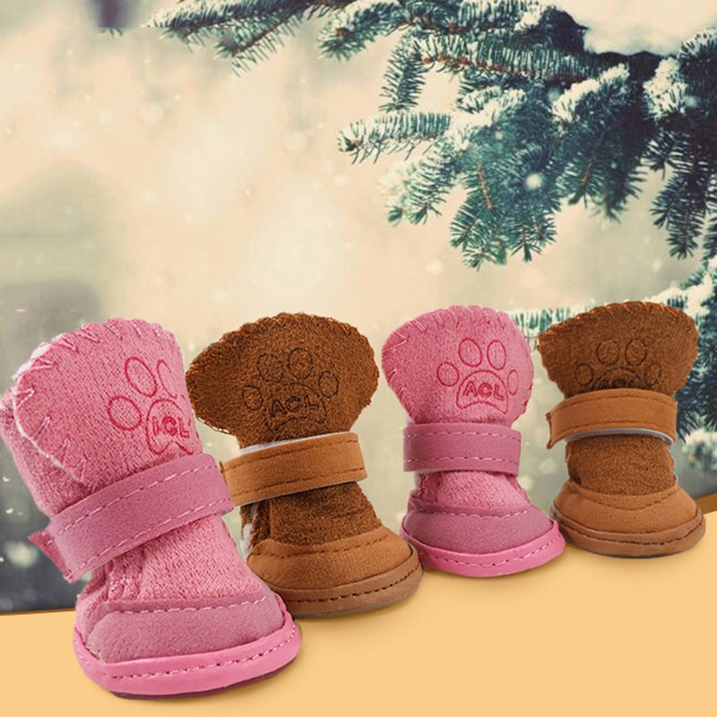 4 Stks/set Warm Anti Slip Schoenen Voor Honden Wol Waterdichte Huisdier Laarzen Winter Katoen Kat Puppy Regen Sneeuw Schoeisel Chihuahua yorkie