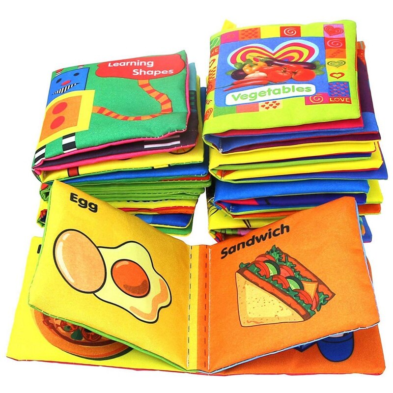 8x Baby Eerste Niet Giftig Zachte Doek Boek Set Crinkle, multicolor & 1x Baby Bal Kleurrijke Zintuiglijke Bal Speelgoed Zachte Ring Bell