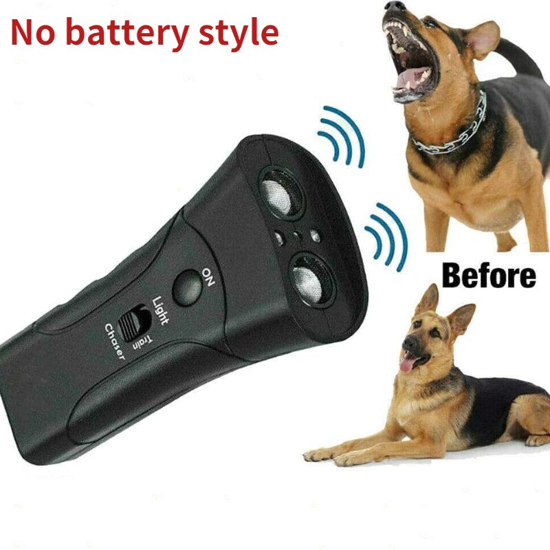 Led ultralyds anti-gø-enhed ultralyds-hundeafviser anti-gøen stop gø-træningsudstyr отпугиватель собак: Sort-intet batteri