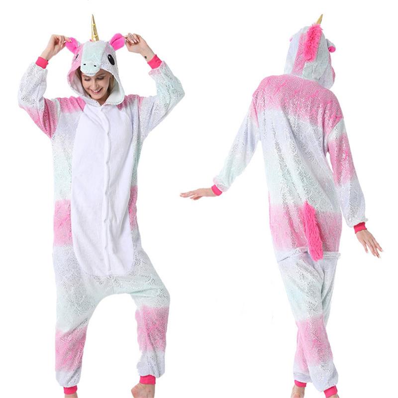 Traje de pijama de Invierno para mujer, Mono de Animal adulto, Kigurumi de dibujos animados de unicornio dorado, Pijamas de franela