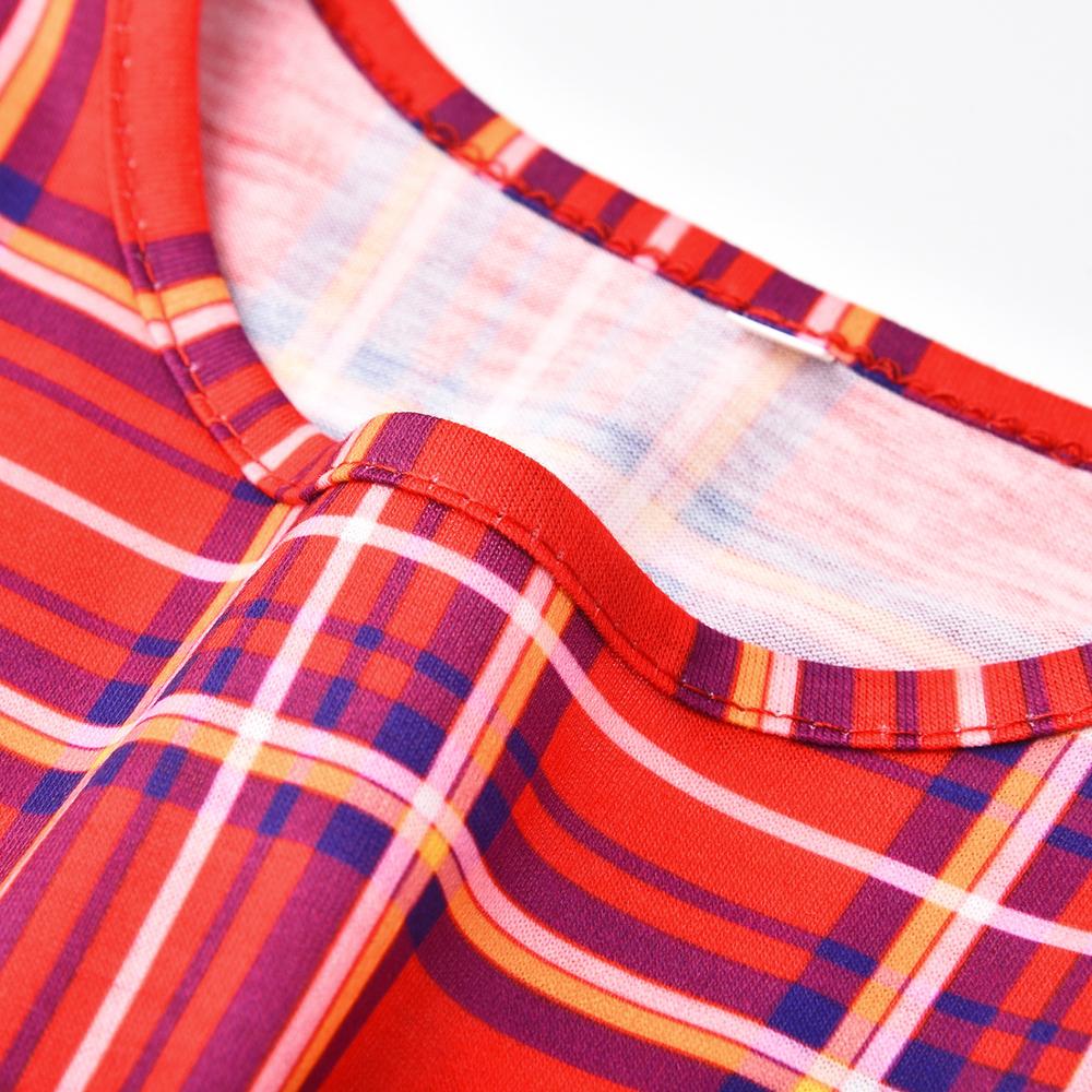 3-8T di Estate Madre E Figlia Abiti Girocollo Plaid Rosso A Maniche Lunghe Lane E Filati Vestito Genitore-bambino abito Mamma E Dei Vestiti Delle Ragazze