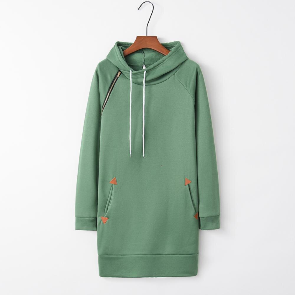 Frauen Lange Hoodies Sweatshirts Tasche Spleißen Pull-Seil Zipper Outwear Sweatshirt Einfarbig Hoodies Kleider: 5XL / Green