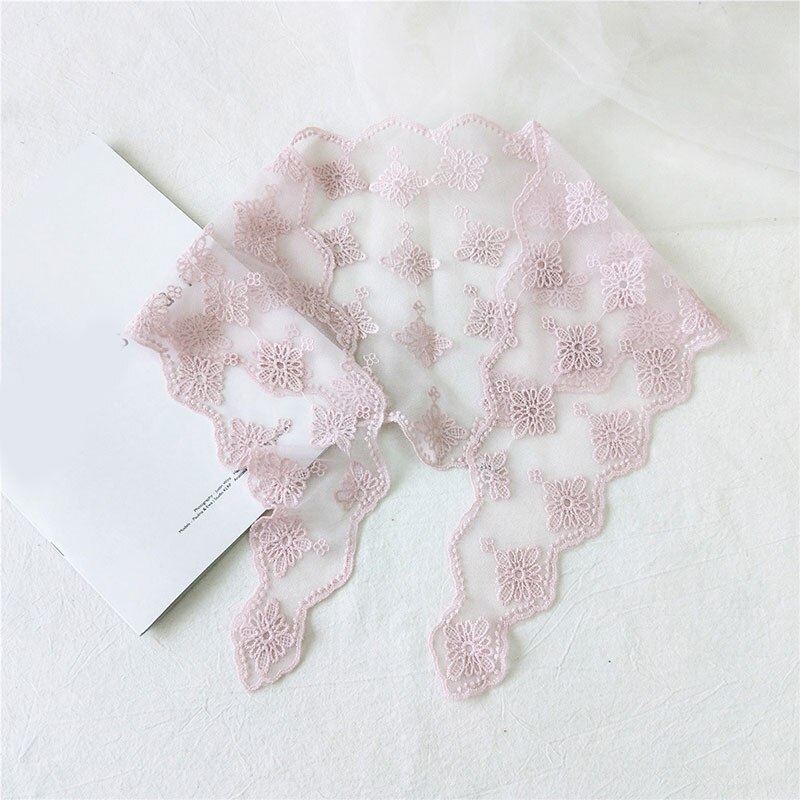 Bloemenprint hoofddoek transparant kant 1 stuk bandana dames sjaal lange sjaals haarelastiekjes wikkelsjaal geborduurde driehoek: Roze