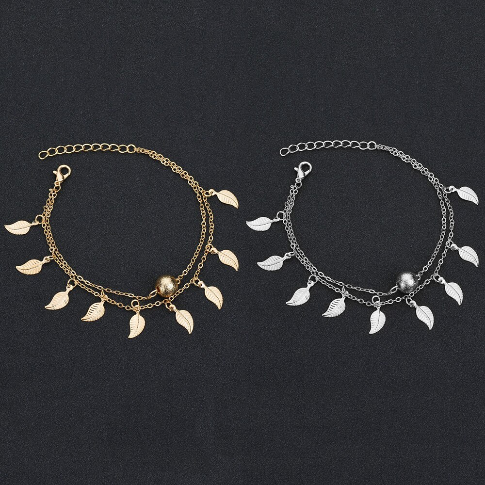 Enkelbanden Vrouwen Strand Voeten Armbanden Leaf Decoratie Boho Been Armband Rvs Enkelband Lichtmetalen Sieraden Accessoires: TFJL012SG