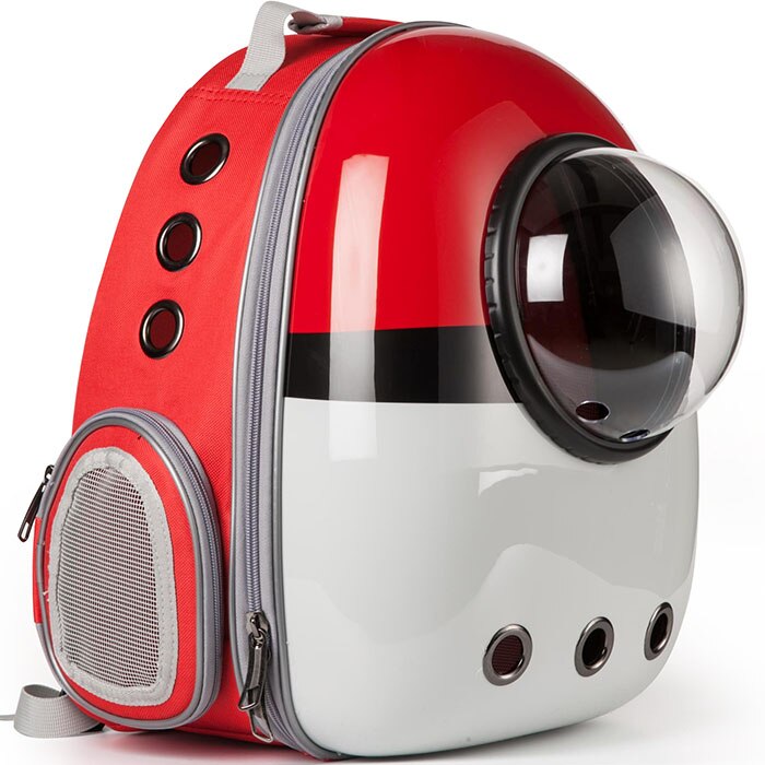 Letvægts forbrugsboble astronaut åndbar taske lille kapsel kæledyr rejse hund rygsæk bærer til kat hund: Pokeball (rød ryg)