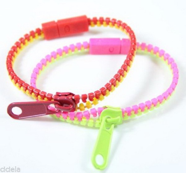 Gratis ePacket 100 stks/partij Mix vele kleuren Unisex Acryl Rock Punk Zipper Zip Shaped Enkelband Bangle Armband Gemengde kleuren