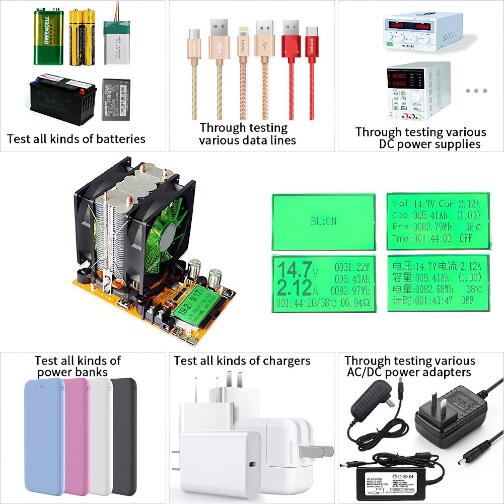 180W Electronic Load Tester USB Adjustable Testing Module Power Meter Digital capacity tester power Battery Discharge Nice
