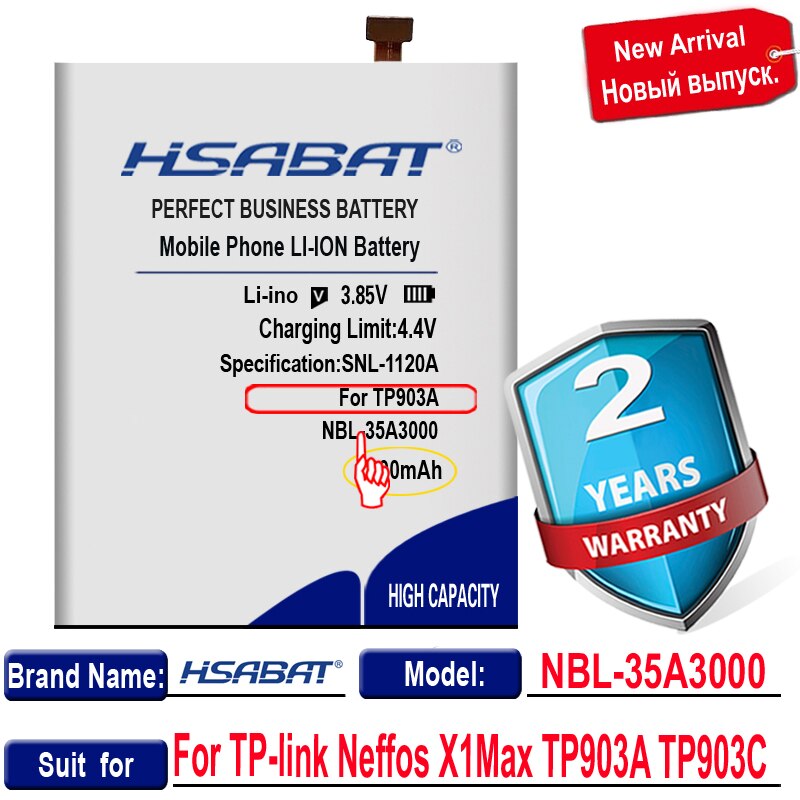 HSABAT 100% camiseta nueva 3800mAh batería de NBL-35A3000 para tp-link Neffos X1Max TP903A TP903C