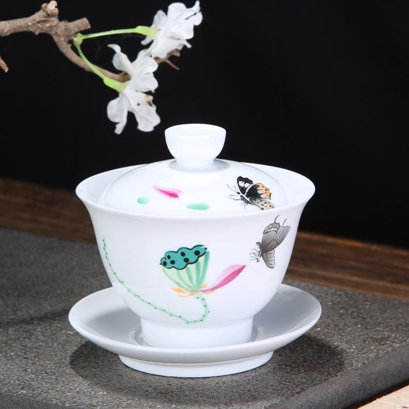 Chinese Tradition Gai Wan Tea Set Bone China Tea Sets Gaiwan Tea Porcelain Pot Set For Travel Ceramic Beautiful And Easy Kettle: 18