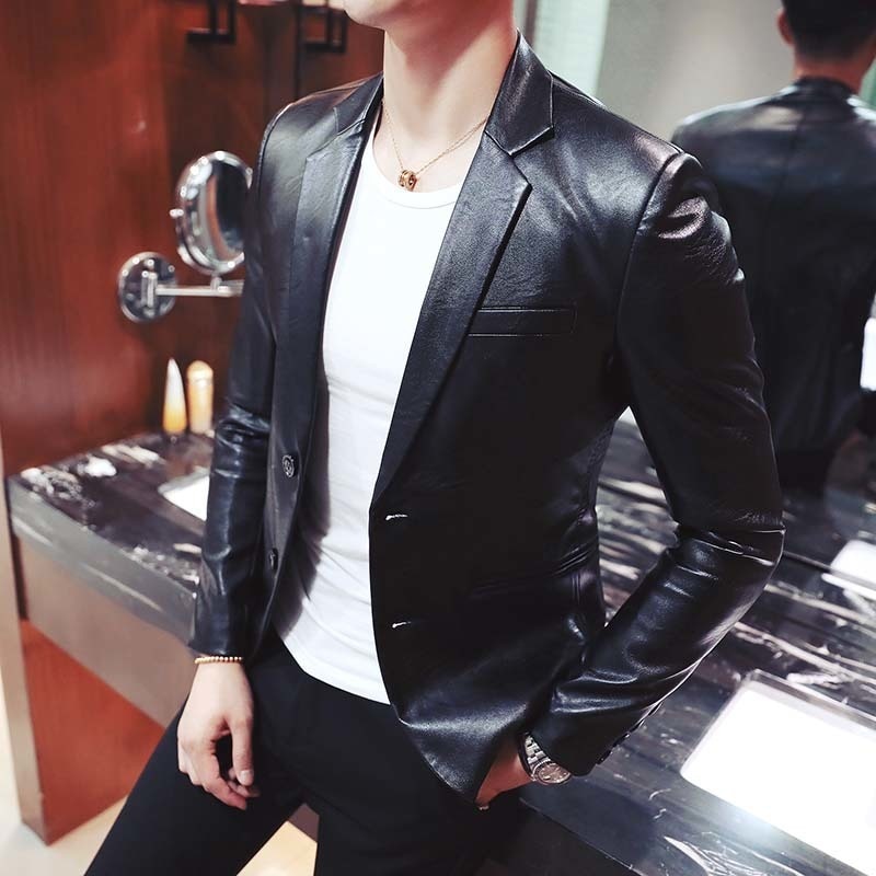 Men's Leather Jacket Men's Leather Business Office Men's Jacket Men's Leather Jacket Hombre Korean Slim Suit