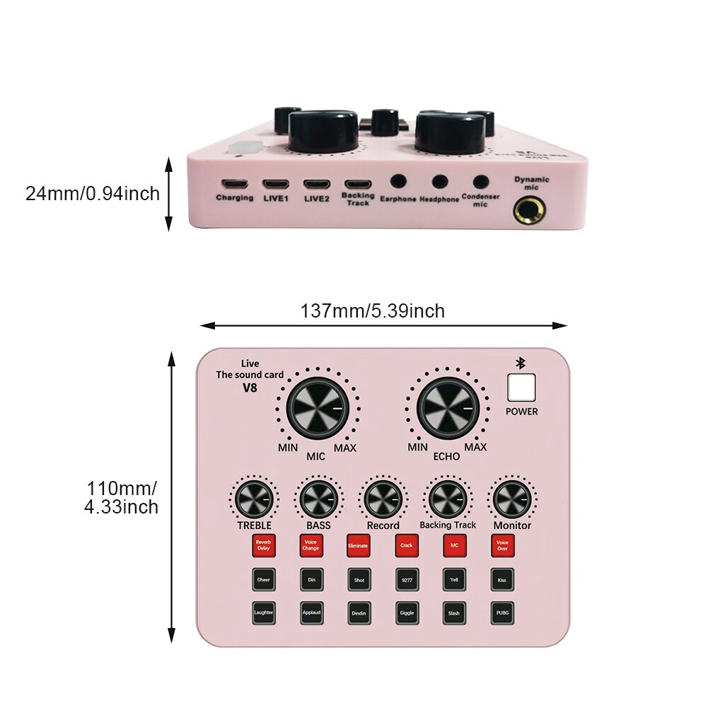 Computer Voice Changer Live Sound Card Kwaii Pink Green External Sound Card Universal Audio Mixer