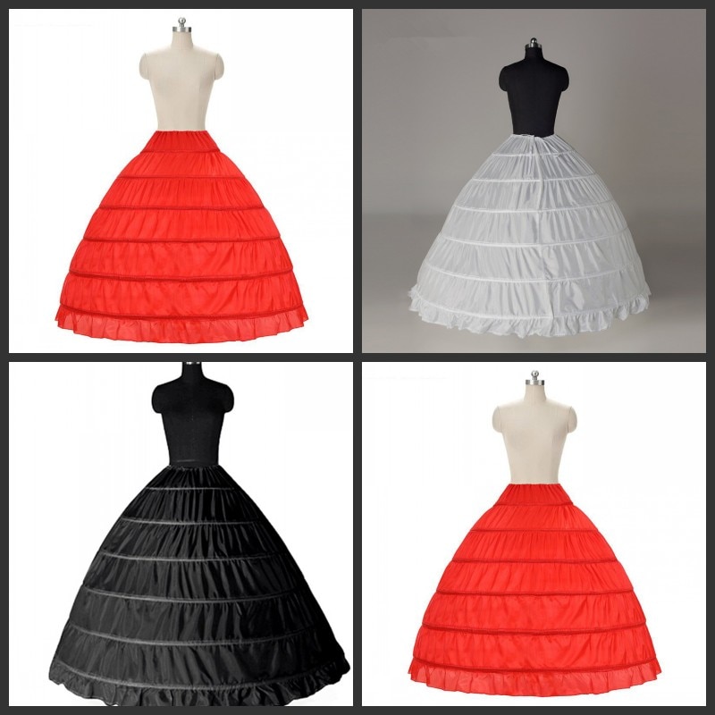 Wit/Zwart/Rood 6 Hoops Wedding Bridal Petticoat