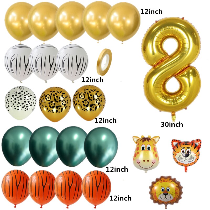 Børn safari dyr fødselsdagsfest balloner guld digital ballon buket løve tigher giraf ballon stativ zoo dyr ballon tegn: 8