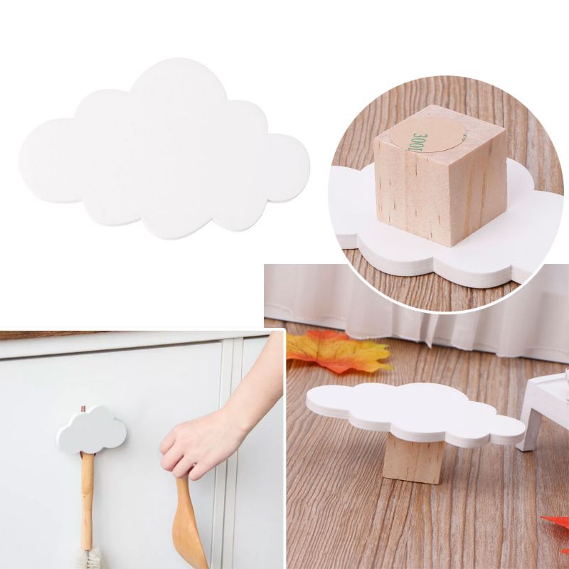 Colgador de ropa de madera con ganchos de nube para decoración de pared, colgante para dormitorio de niños