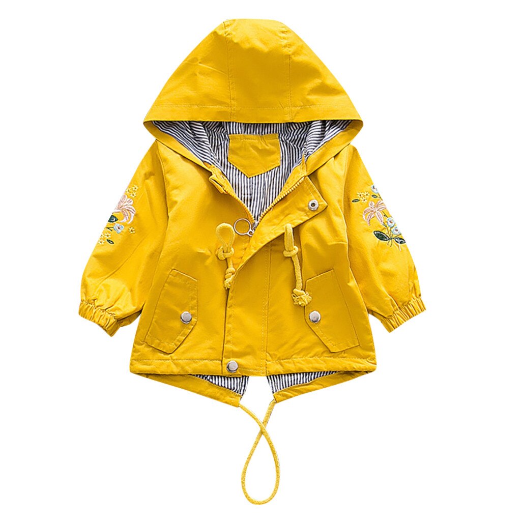 Windjack Kinderen Jassen Peuter Baby Kleding Kids Meisjes Bloemen Hooded Winddicht Jas Uitloper Casual Kleding: Yellow / 3T