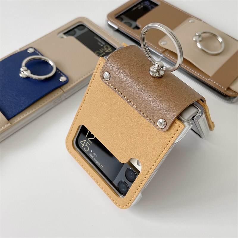 Custodia in pelle per Samsung Z Flip 3 custodia con supporto per anello custodia per telefono per galaxy z flip3 5g custodia per cellulare