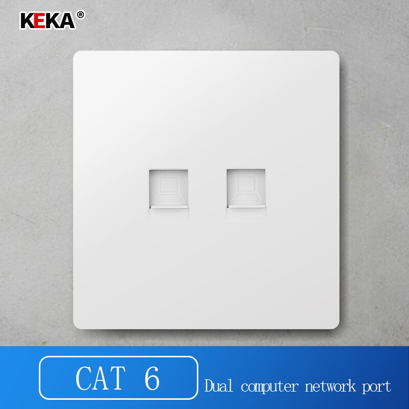 KEKA 86 Standard Computer Socket PC Panel CAT5 CAT6 Network Module RJ45 Cable Interface socket 2 Gang Internet Outlet: CAT6  DOUBLE WHITE