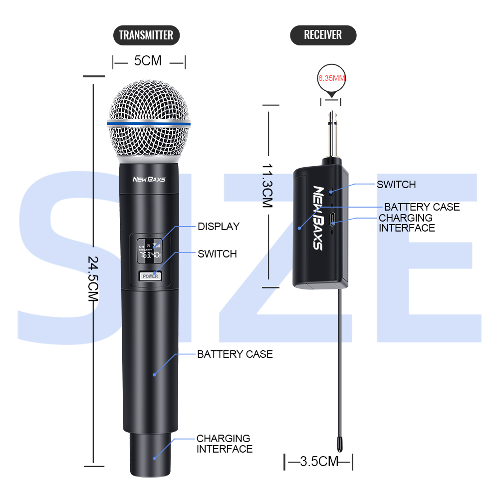 Wireless Microphone 2 Channel UHF Fixed Frequency Dynamic Microphone Party Karaoke Meeting Church Show Mic