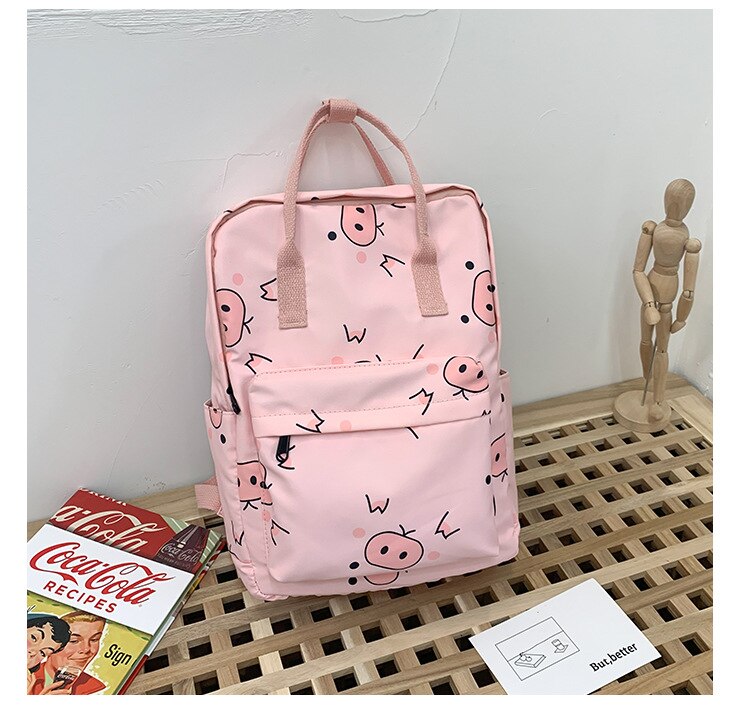 Koreaanse Avocado Groen Nylon Rugzak Leuke Fruit Print Tote Rugzak Vrouwen Grote School Rugzak Voor Tiener Meisje Mochila Mujer: pig pink