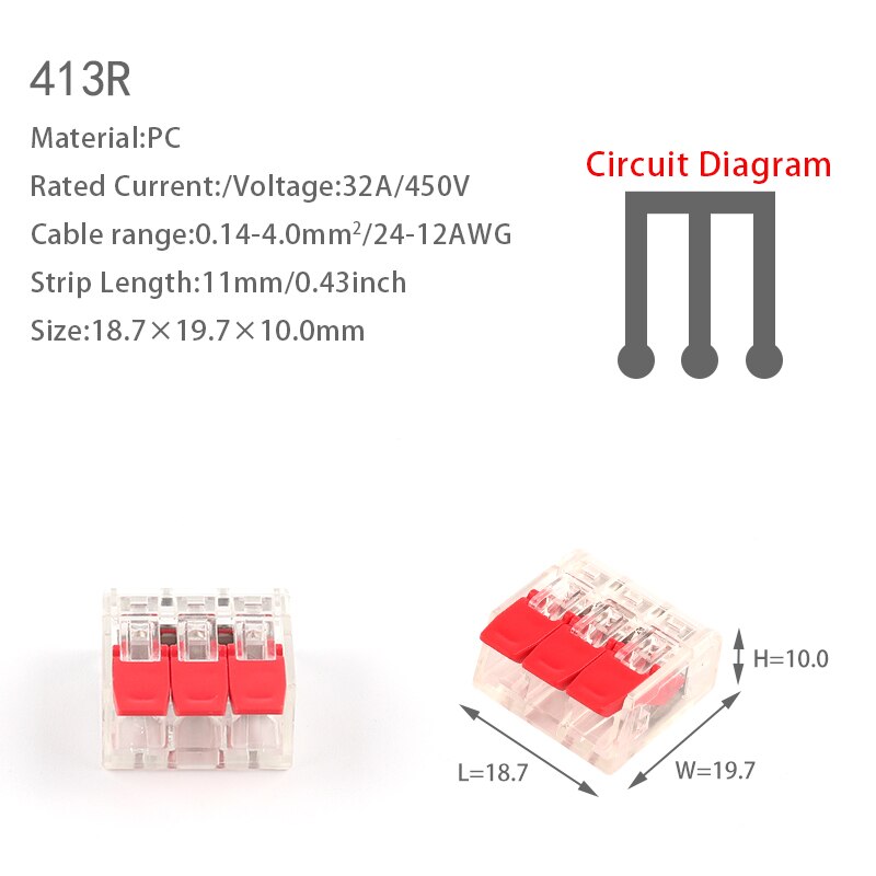 10 PCS Wire Connector Mini Quick Connector Universal Compact Wire Connector Plug-in Wire Terminal Home Wiring Connectors: 10PCS 413R