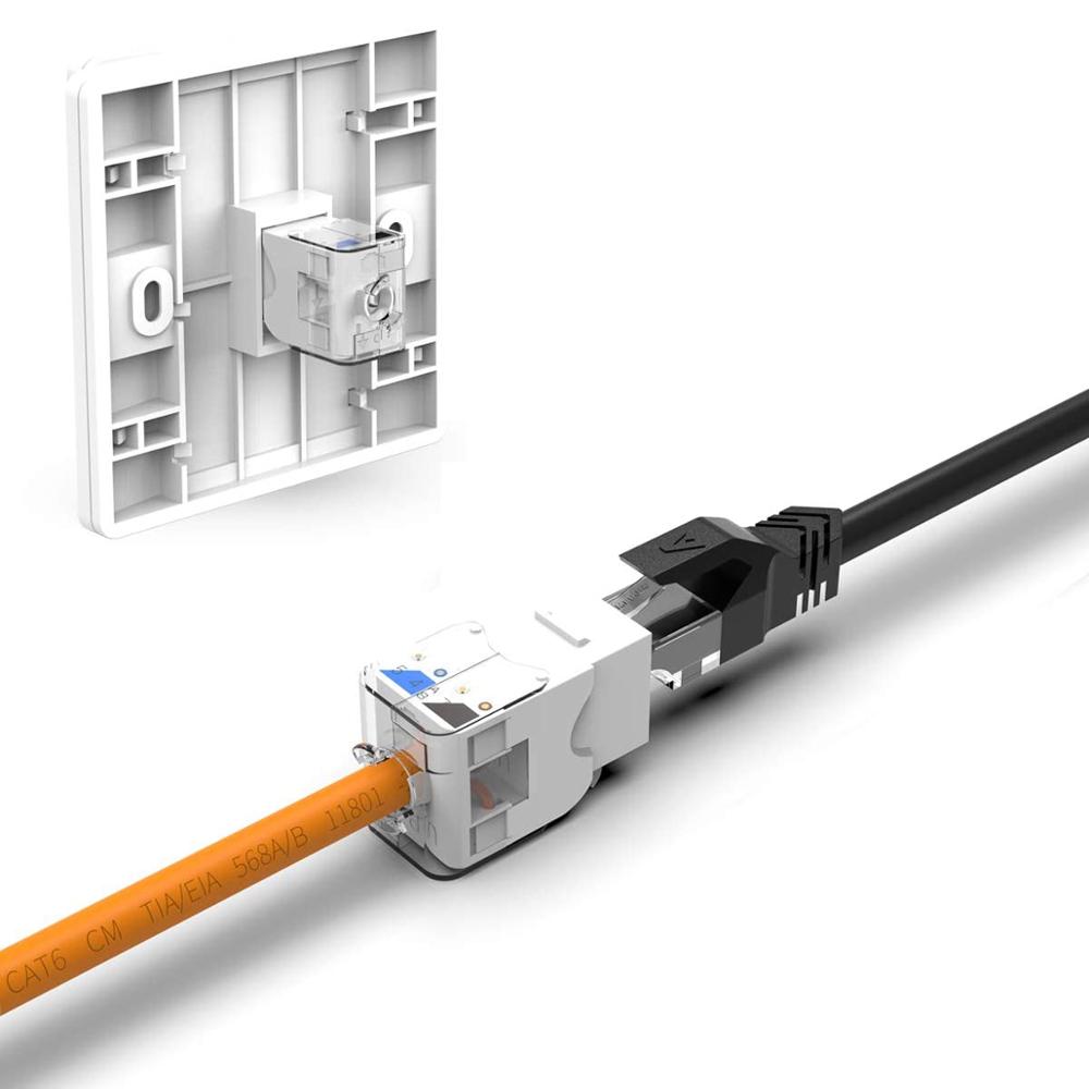 AMPCOM 10-Pack Keystone Jack, CAT6 Tool-sin RJ45 UTP Keystone Jack, sin agujeros-Down Tool obligatorio módulo acoplador-blanco