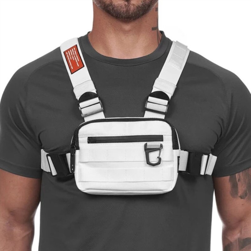 Løbende brystpose vandtæt telefoncontainer jogging vandreture sort bryst rig arm taske gym fit taske mænd sport tilbehør: Hvid farve