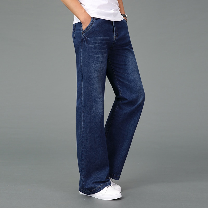 Pantalones vaqueros largos de pierna ancha para hombre, pantalón informal azul campana, pantalones Vaqueros bootcut, primavera