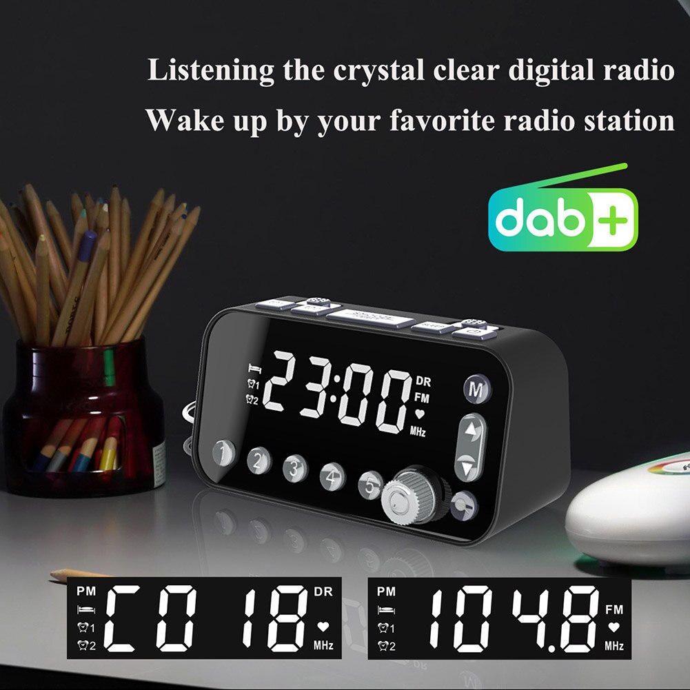 A1 Digital Desktop Radio Alarm Clock Dual USB Charging Port DAB FM Radio with Antenna Programmable Sleep Timer