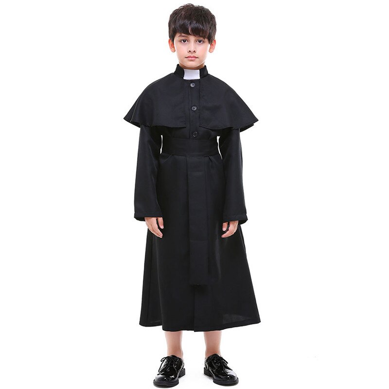 Boys Halloween Pastor Priest robe Costumes Children Catholic father Church choir Cosplays Carnival Purim stage show Party dress