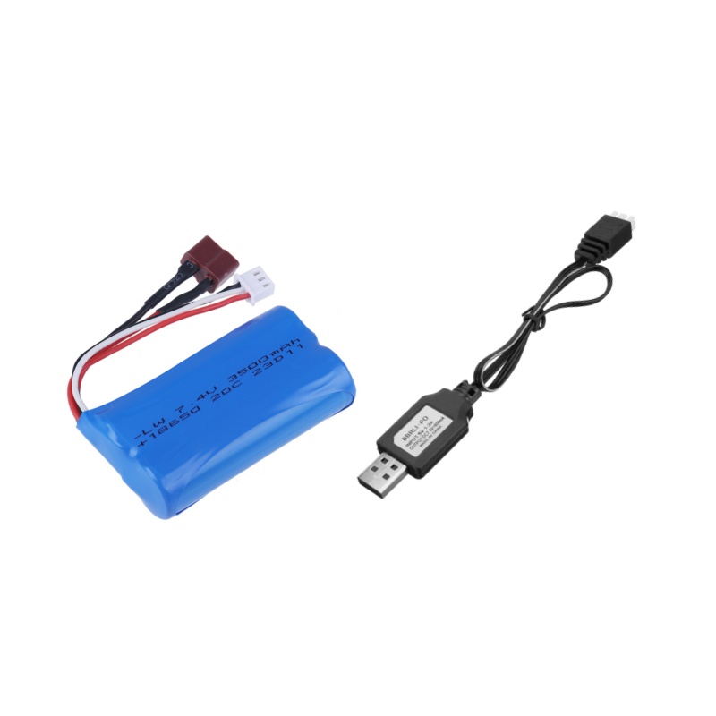 Verbesserter 7,4 V 3500 mAh 2S Li-Ionen-Akku, T-Stecker und Ladegerät für SCY-16101PRO SCY-16102PRO SCY-16103PRO SCY-16201PRO R/C-Autoteile: Rot